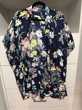 LOFT Navy Floral Kimono Jacket